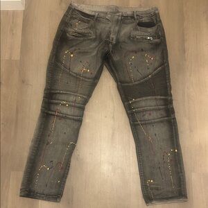 Balmain Gray Splatter Slim Jeans